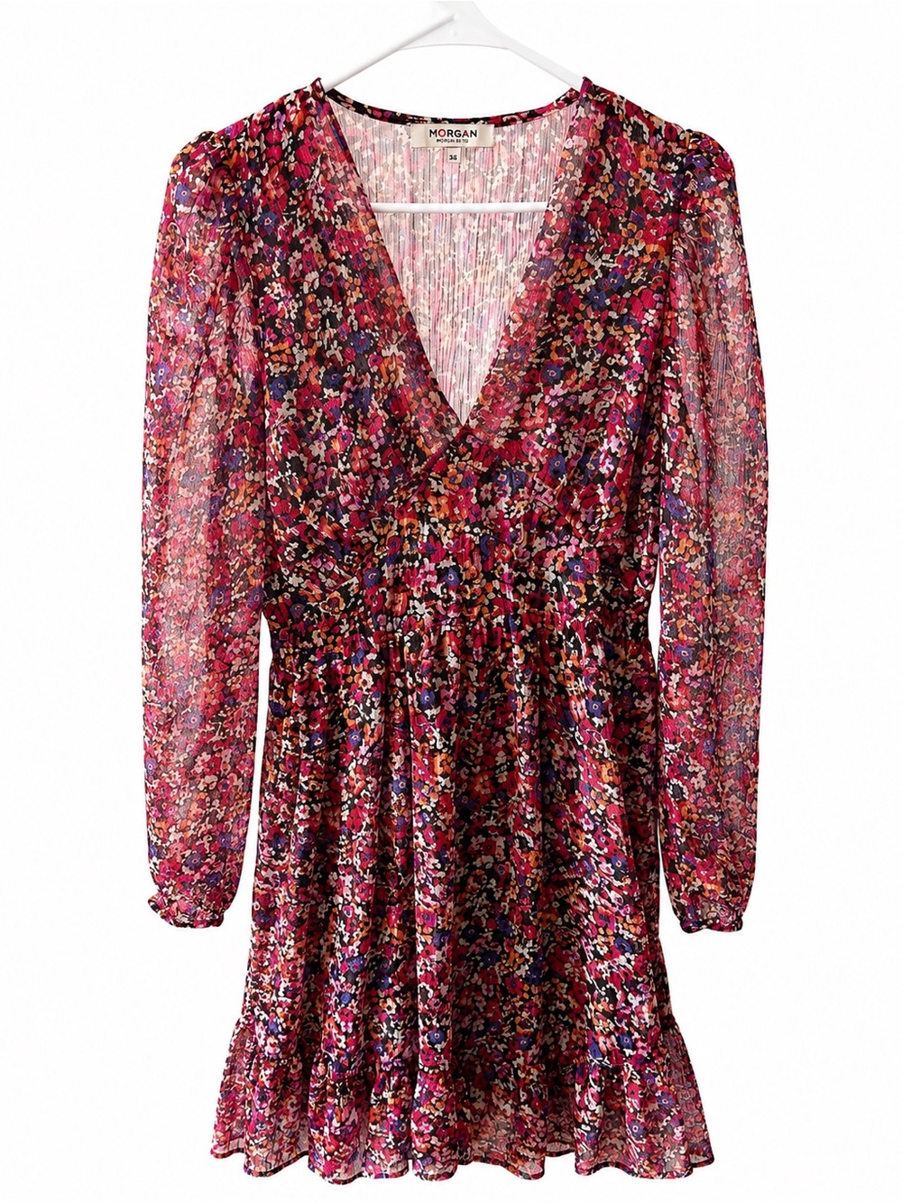 Morgan de Toi Pink Floral V-Neck Long Sleeve Dress